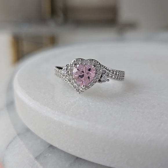 Pink Heart Gemstone Ring,  real 925 Sterling Silver Charmed Aroma Valentines - Picture 2 of 4